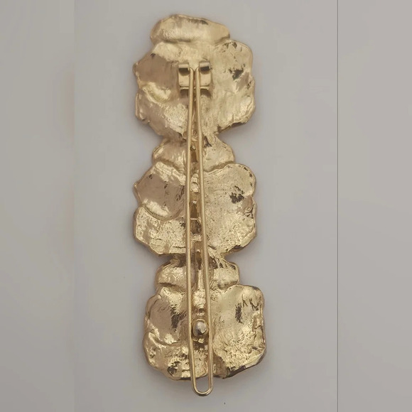 Gold tone Floral Flower with white Rhinestone hair pin - Picture 5 of 8